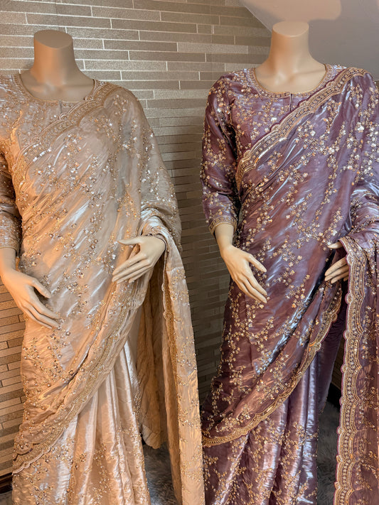 New viral organza saree with full heavy blouse