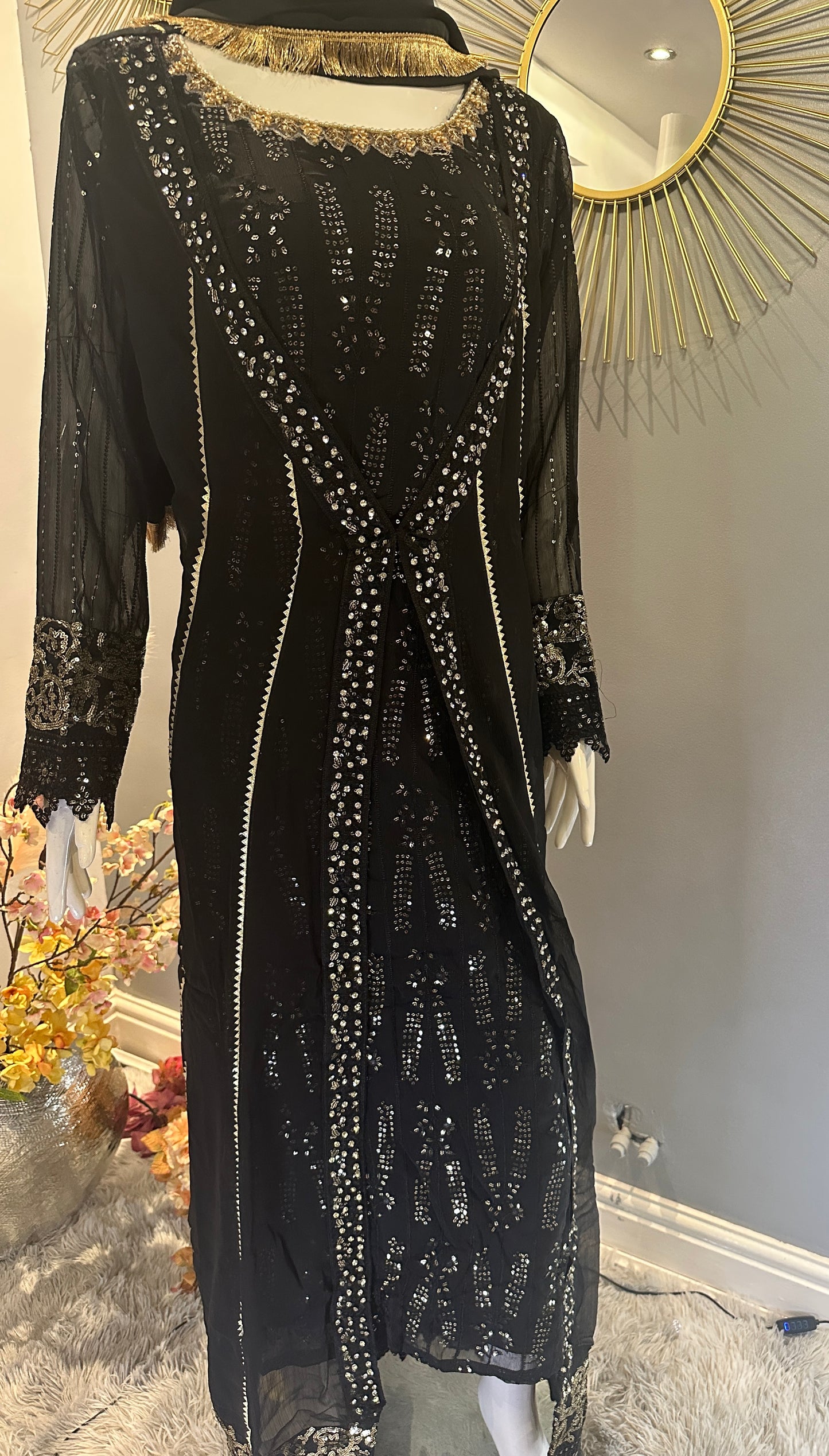 Jacket Style Dress With Beautiful Stone Embroidery work